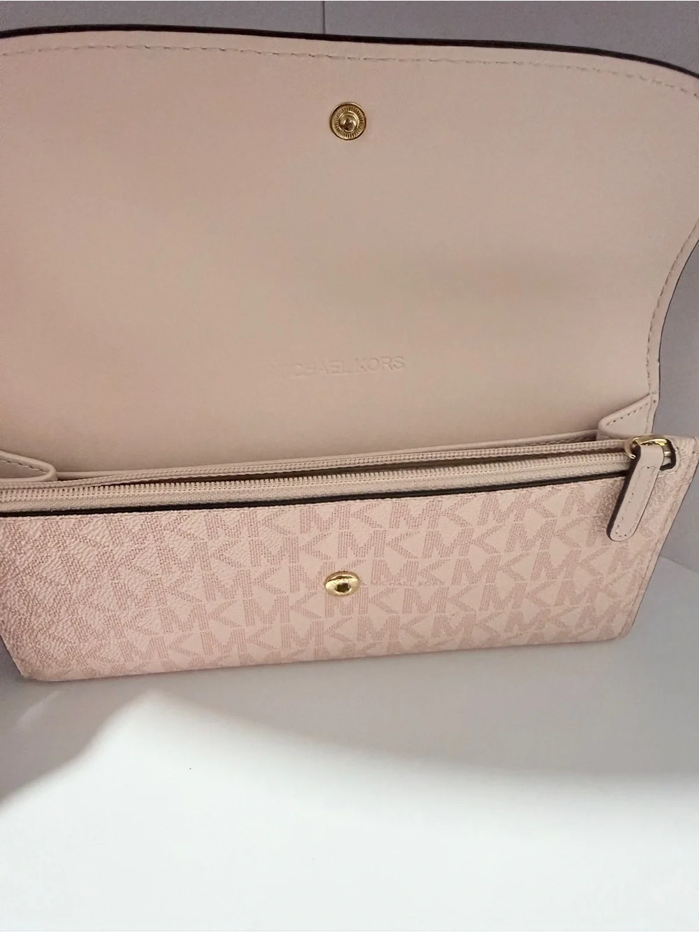 Michael Kors Pale Pink Logo Continental Wallet with Gold MK Accent